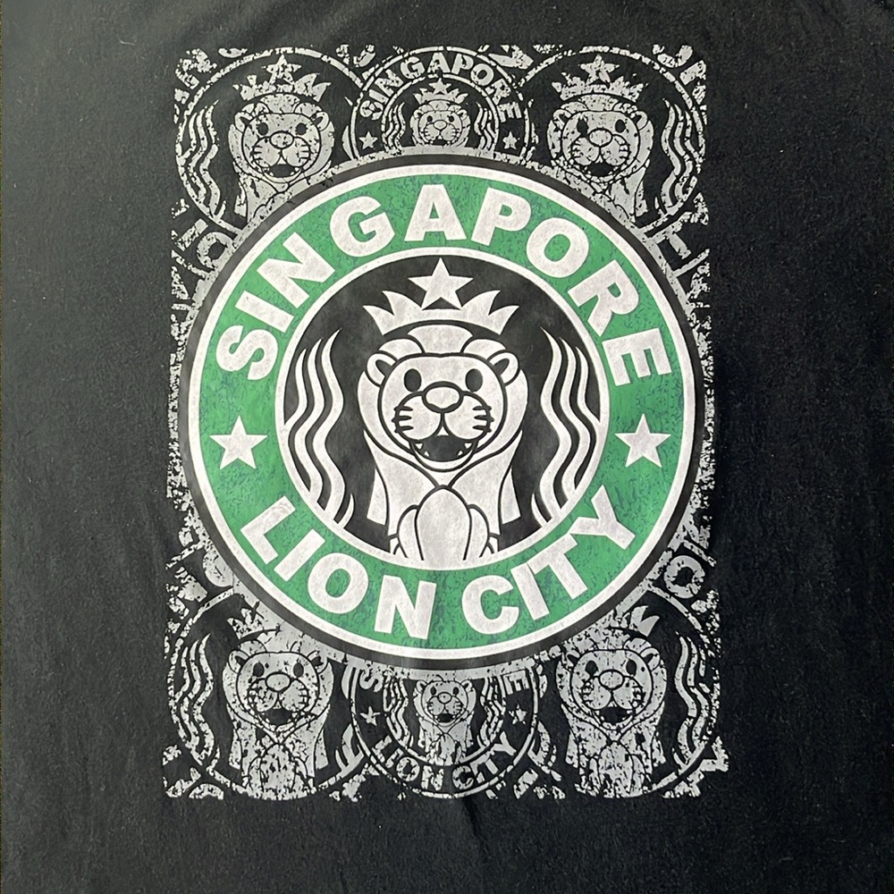 Singapore Lion City Guardian Angel T-Shirt Premium Cotton Black Large